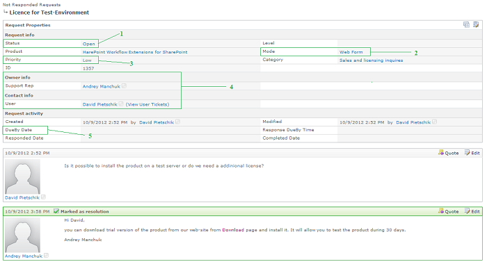 HarePoint HelpDesk request options pane