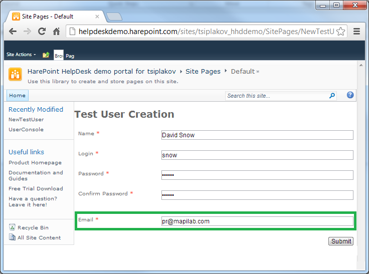 Helpdesk For Sharepoint Demo Site How To Use It