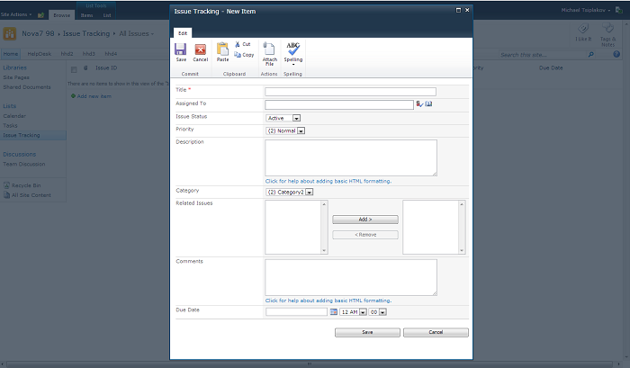 SharePoint Issue Tracking list