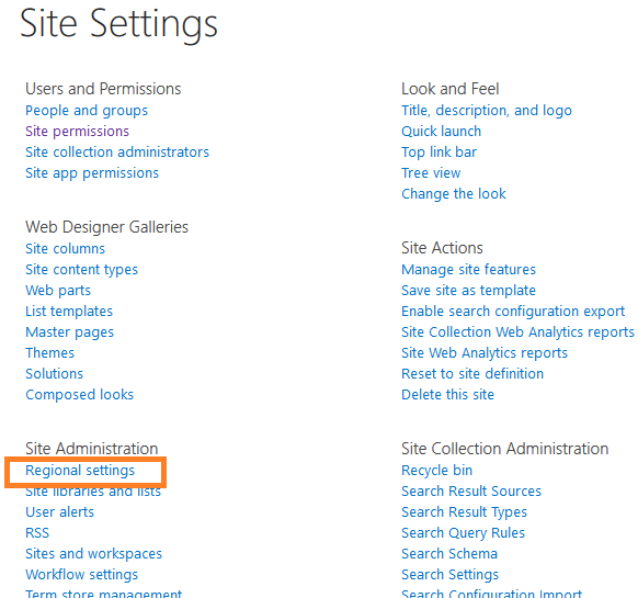 Regional settings on SharePoint site