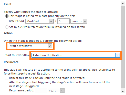 Run retention notification workflow