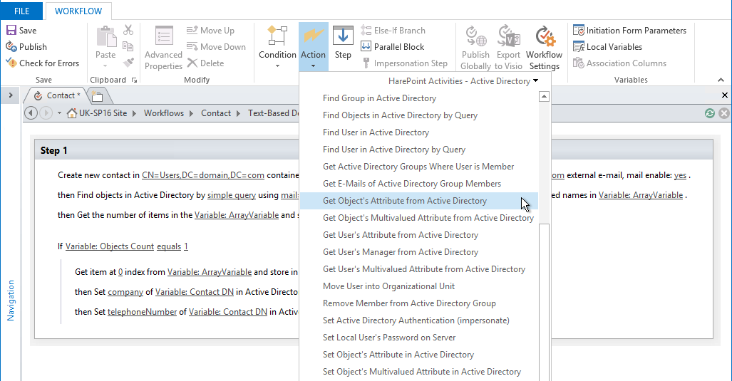 New SharePoint workflow actions to work with all types of Active Directory objects