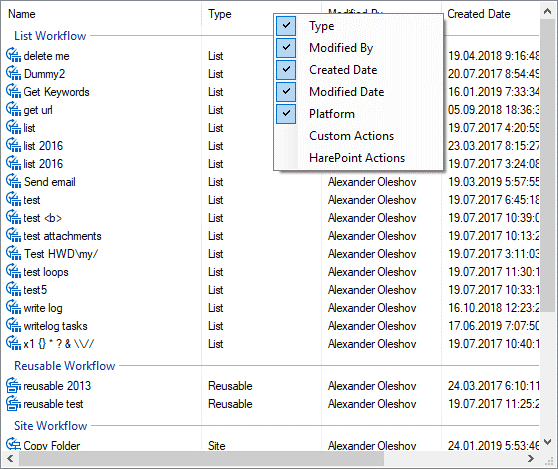 Used workflow activity details