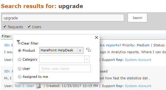 SharePoint HelpDesk search feature