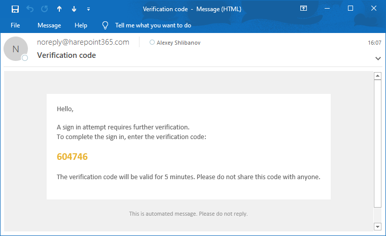 SharePoint MFA via email