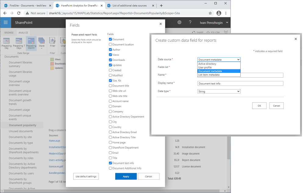 SharePoint reporting for documents and list items managed metadata