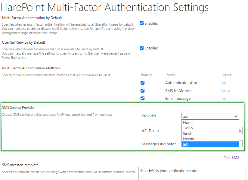 SharePoint MFA text message authentication