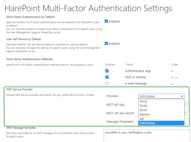 SharePoint 2FA Confirmation Code