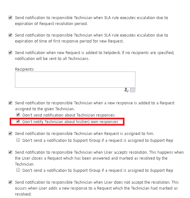 Technician notifications in HelpDesk