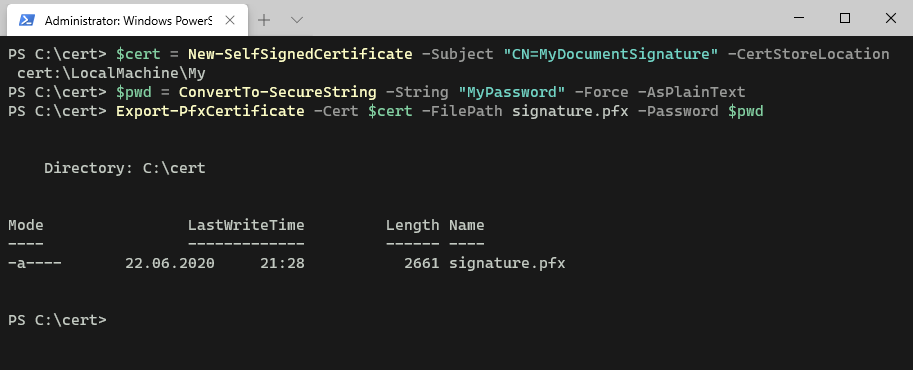 Create a self-signed certificate