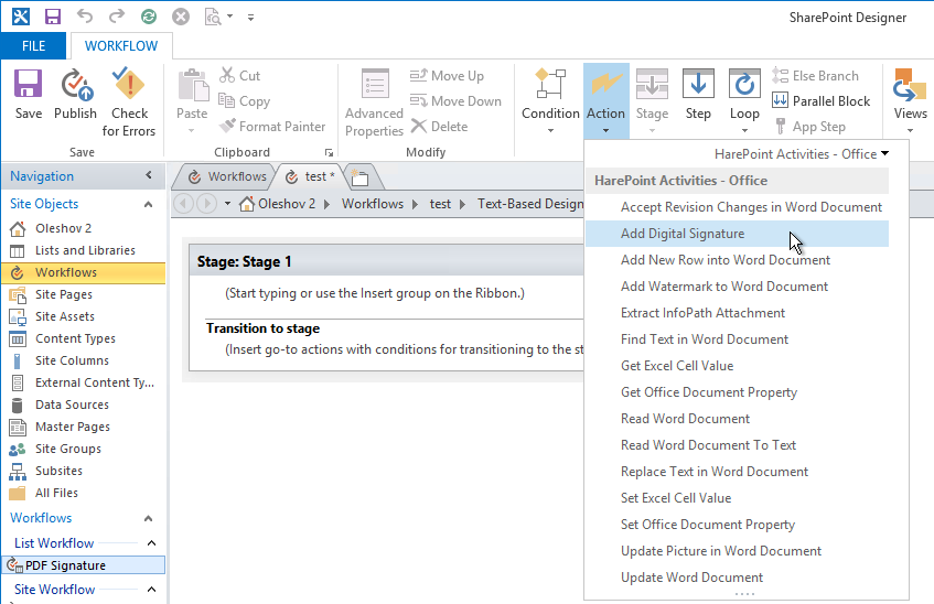 Custom workflow actions in SharePoint Designer